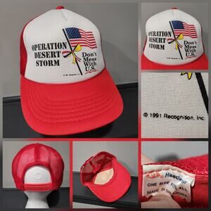 VTG 90s 1991 Operation Desert Storm US USA Mesh Trucker Snapback Hat Cap Youngan